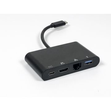 Type C to PD with HDMI and RJ45 USB 3.0 A/F Dongle Metal Shell